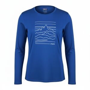 Patagonia Men's Long Sleeve Tee with Mountain Design BLue Size Large